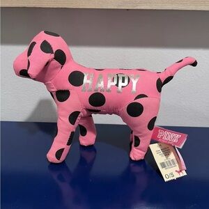 Victorias Secret Pink Plush Dog Puppy Stuffed Animal Happy Polka Dot 6" Toy
